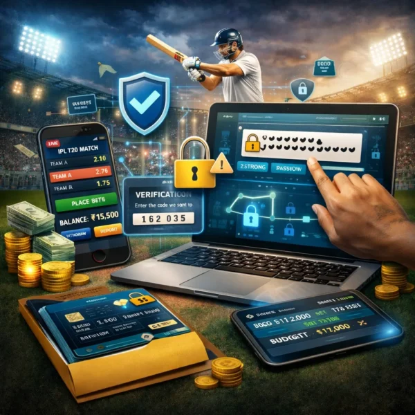 Secure Gold365 betting account showing verification process, wallet security, and Sport Betting ID protection during live cricket betting