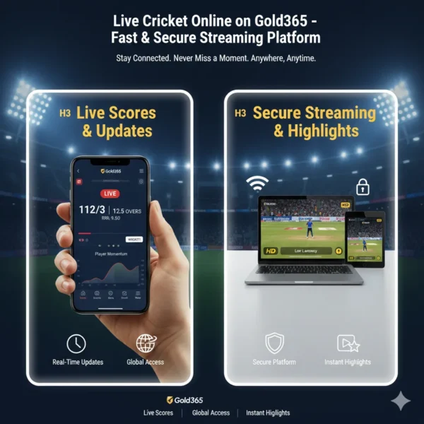 Gold365 platform dashboard displaying Live Cricket Online streaming interface