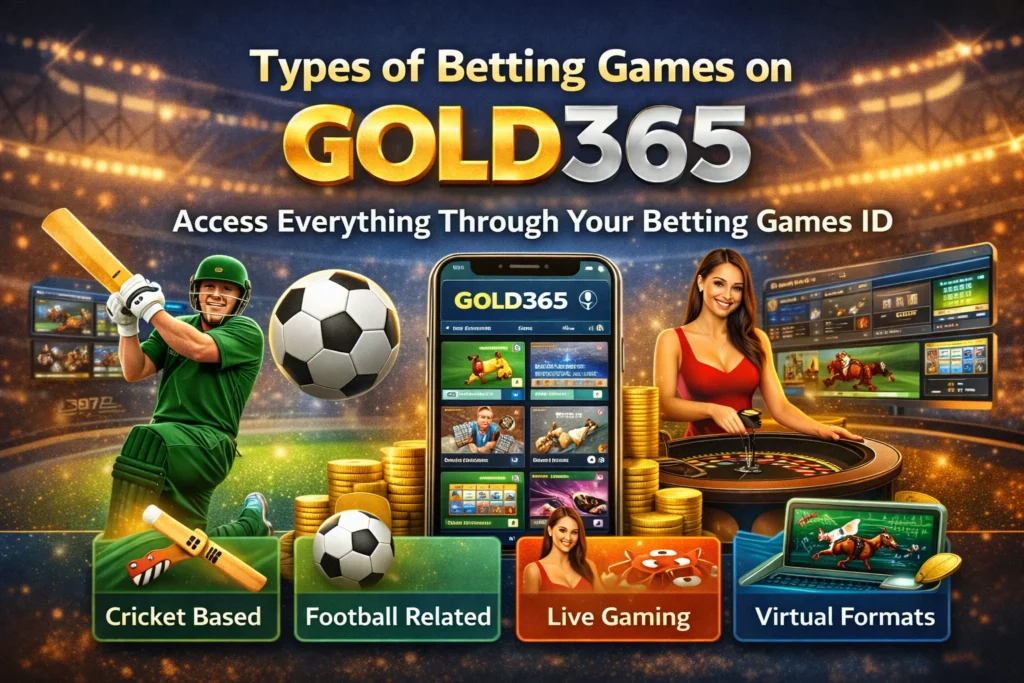 Different betting game categories like cricket football live gaming and virtual formats available through Betting Games ID on Gold365