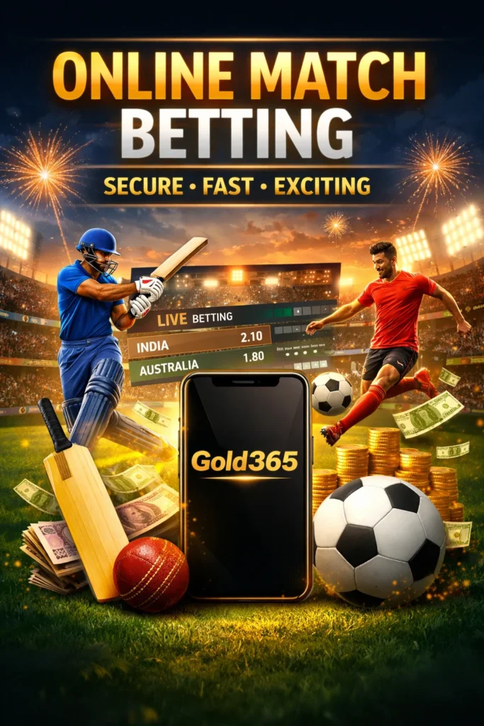Online Match Betting on Gold365 platform with live cricket and football betting interface on mobile