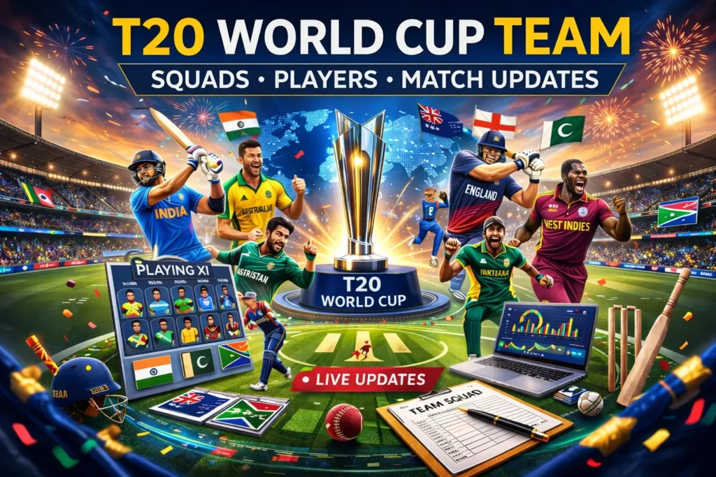 T20 World Cup Team squads, players and live match updates illustration on Gold365 cricket platform