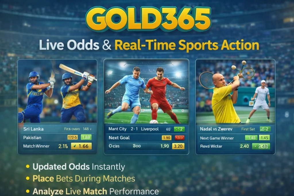 Gold365 online betting platform showing live odds for cricket football and tennis sports betting