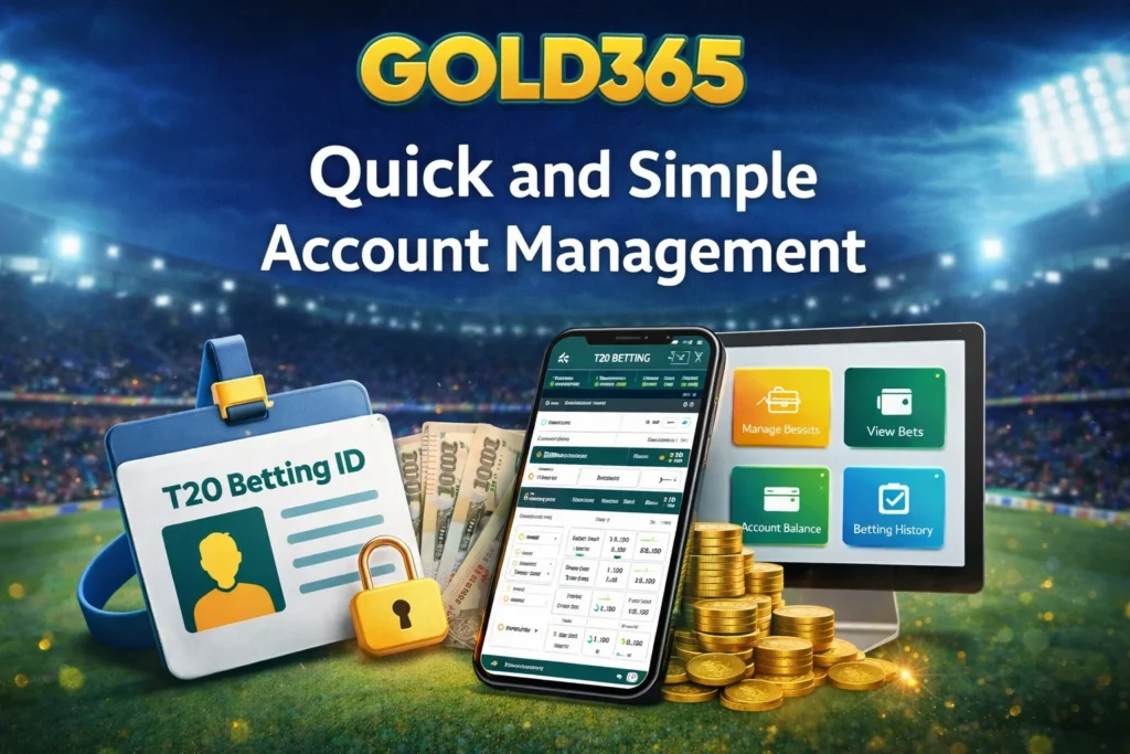 Gold365 platform dashboard showing T20 betting ID account management
