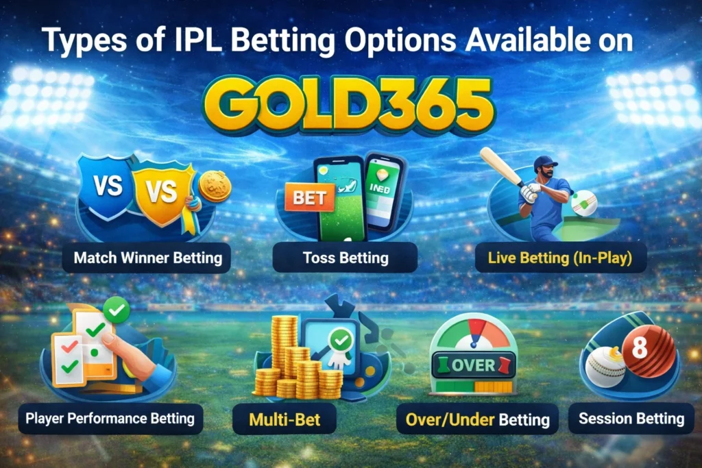 Types of IPL betting options on Gold365 match winner live betting session betting